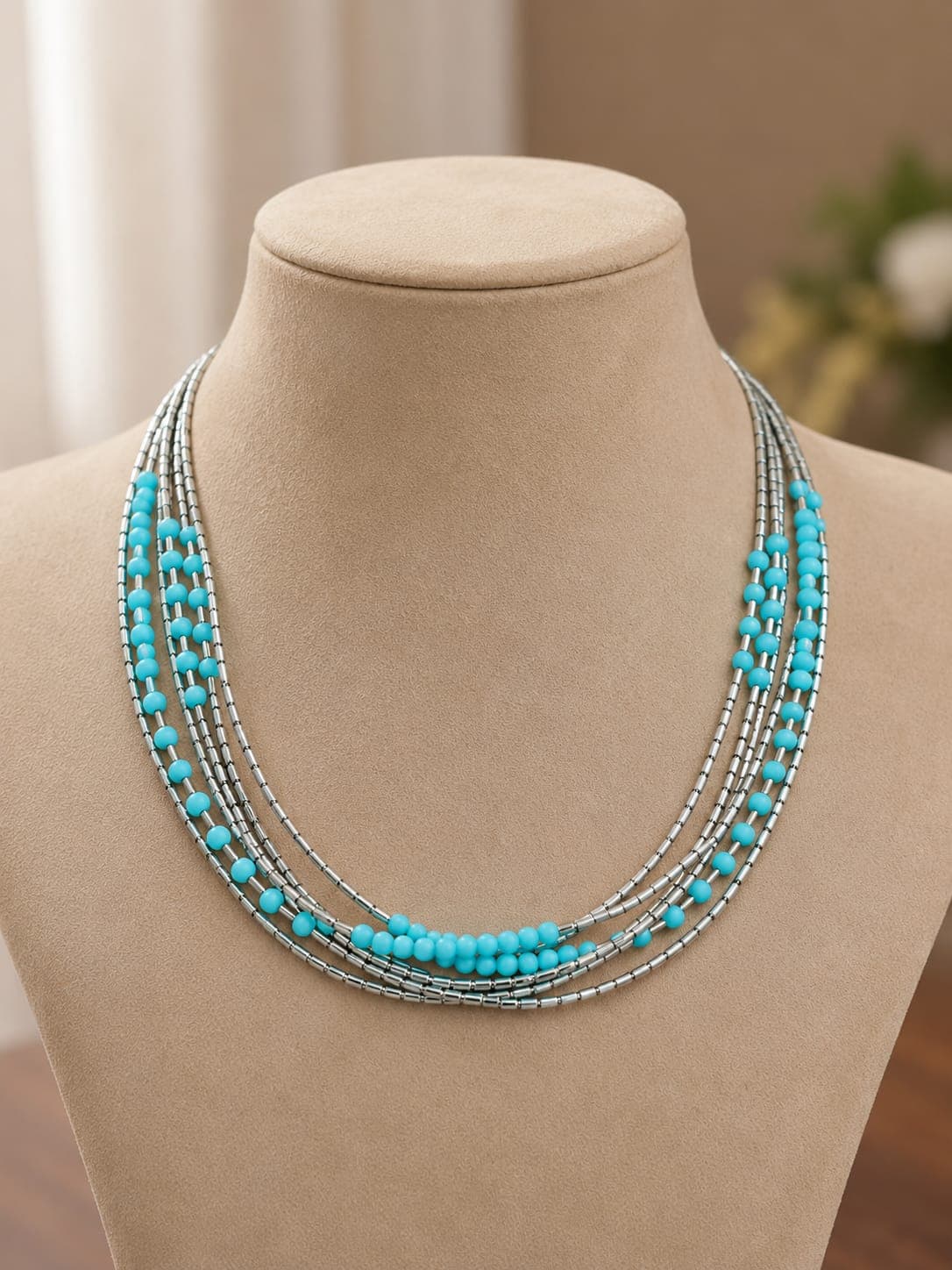 Trendy Blue Beads Multi-Layer Necklace for Women & Girls