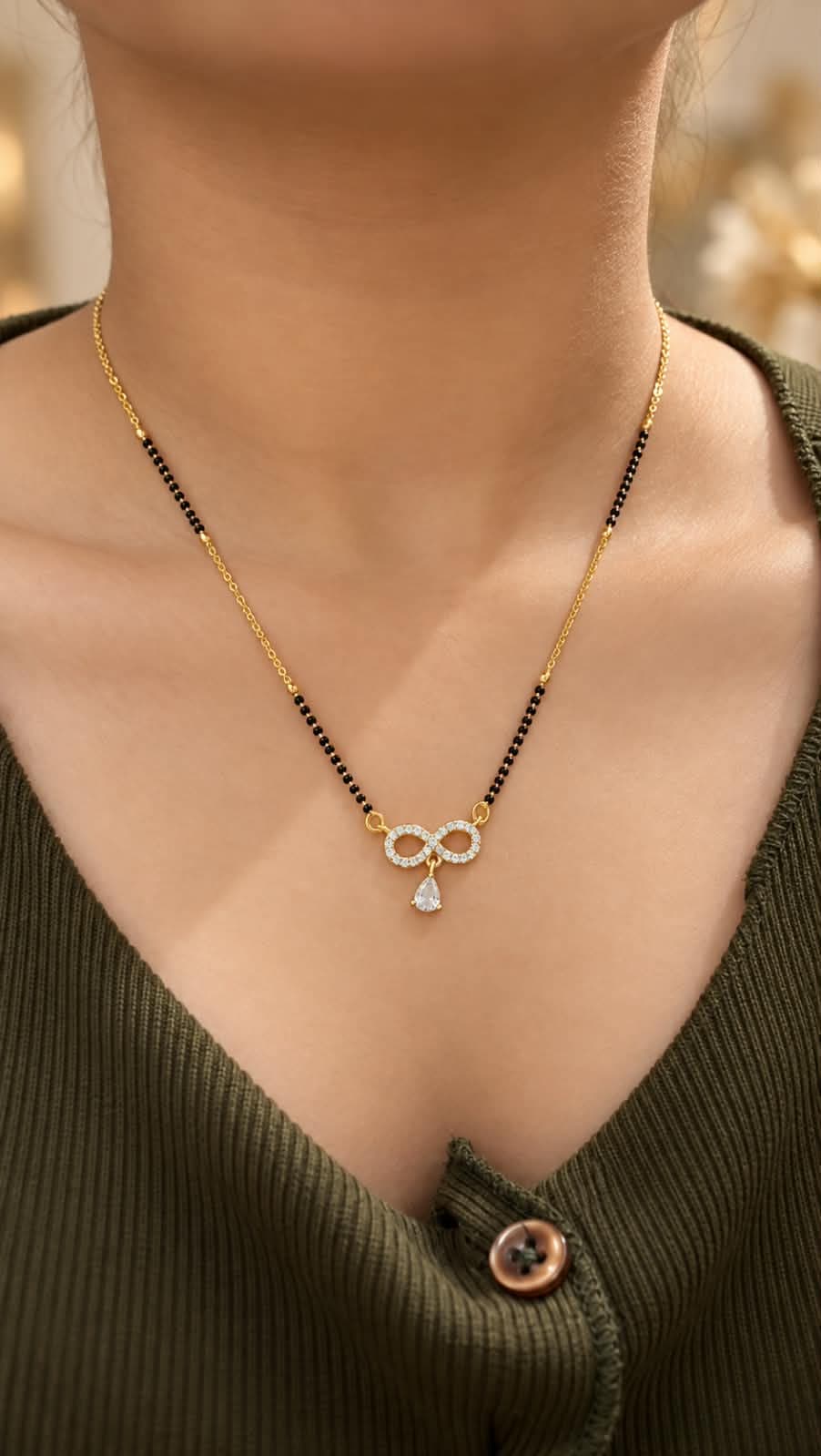 Trendy Black Beads Infinity Pendant Mangalsutra for Women