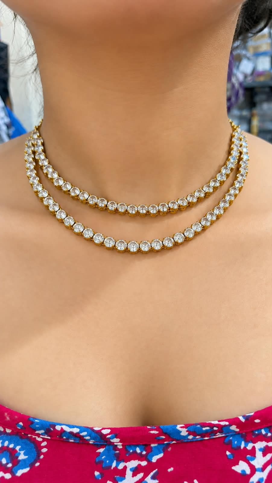 Trendy AD Crystal Double Layer Necklace Set for Women